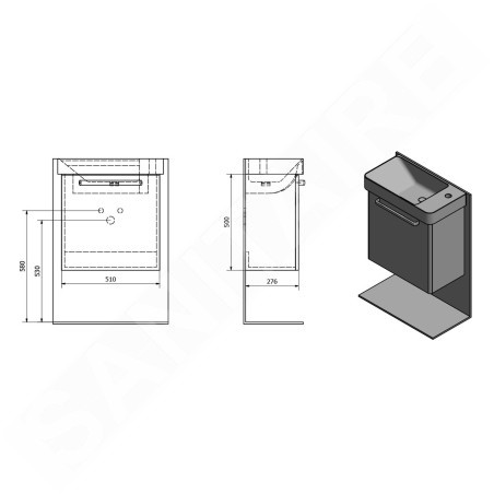 Sapho Latus - Meuble lavabo 510x500x280 mm, chêne Mocca LT080-1212
