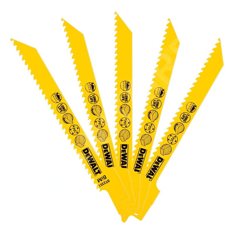 DeWALT Accessoires - Lames de scie sabre pour bois et plastique, 152 mm, 5 pcs DT2351