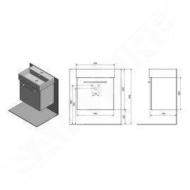 Sapho Naty - Meuble lavabo 565x500x400 mm, 1 tiroir, blanc NA060-3030