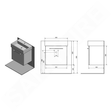 Sapho Naty - Meuble lavabo 565x500x400 mm, 1 tiroir, blanc NA060-3030