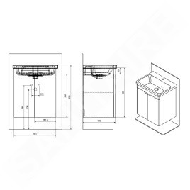 Sapho Ella - Meuble-vasque 565x650x430 mm,2 portes, blanc EL065-3030