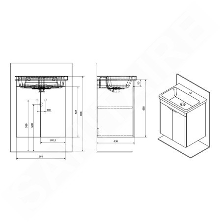 Sapho Ella - Meuble-vasque 565x650x430 mm,2 portes, blanc EL065-3030