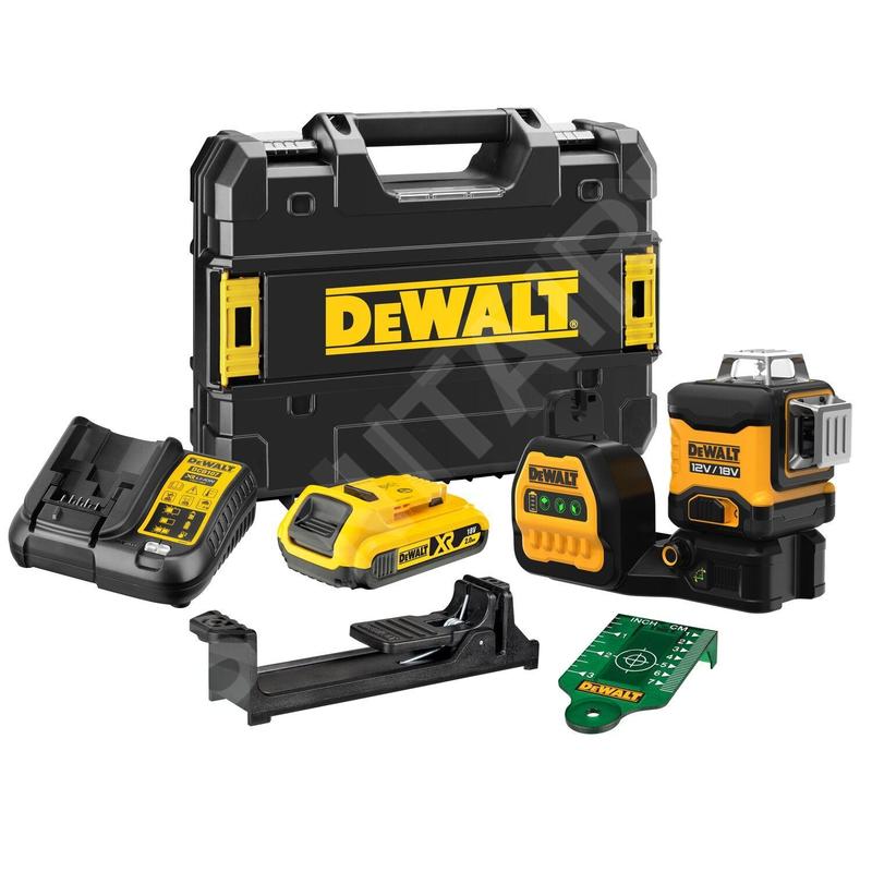 DeWALT Accessoires - Laser croix verte sans fil 12/18V, 1 batterie 2,0 Ah XR, chargeur DCE089D1G18