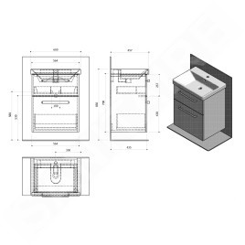 Sapho Theia - Meuble lavabo 564x700x435 mm, 2 tiroirs, pin rustique TH060-1616