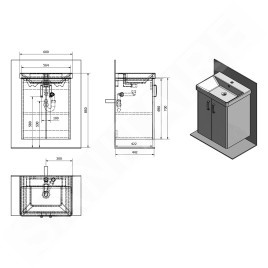 Sapho Theia - Meuble lavabo 565x700x442 mm,2 portes, blanc TH062-3030