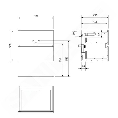 Sapho Odetta - Meuble-vasque, 570x500x435 mm, 2 tiroirs, blanc brillant DT060-3030