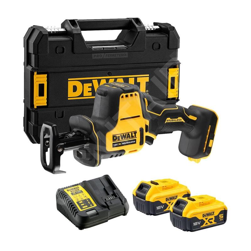 DeWALT Outillage - Scie sabre compacte AKU 18V, 2x batterie 5.0 Ah XR, chargeur DCS369P2 DeWALT Outillage - Scie sabre compacte AKU 18V, 2x batterie 5.0 Ah XR, chargeur DCS369P2