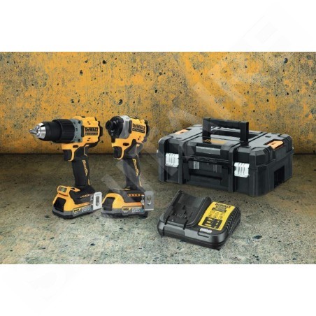 DeWALT Outillage - Set perceuse-visseuse et clé à choc sans fil 18V,  2 batteries 1,7 Ah POWERSTACK, chargeurs DCK2051E2T