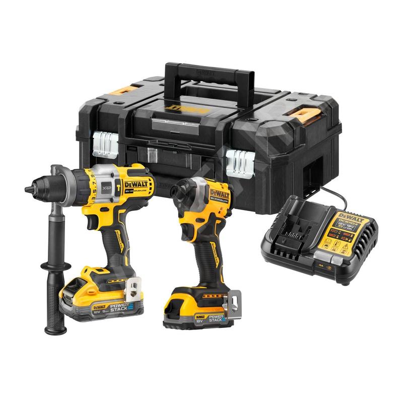 DeWALT Outillage - Set perceuse à percussion et clé à choc sans fil 18V, 1 batterie 1,7 Ah, 1 batterie 5,0 Ah, chargeur