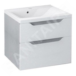Sapho Wave - Meuble lavabo 600x650x480 mm, 2 tiroirs, blanc/chêne argenté WA060-3011