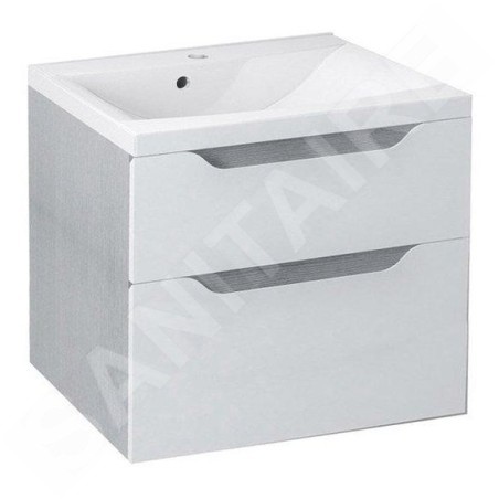 Sapho Wave - Meuble lavabo 600x650x480 mm, 2 tiroirs, blanc/chêne argenté WA060-3011
