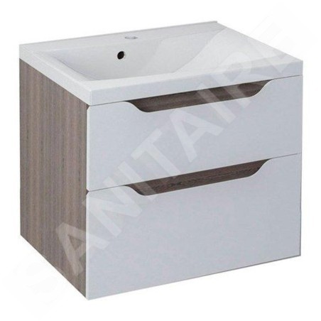 Sapho Wave - Meuble lavabo, 600x650x480 mm, 2 tiroirs, blanc/mali wenge WA060-3021