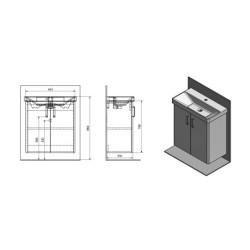 Sapho Theia - Meuble lavabo 660x700x350 mm, 2 portes, blanc TH072-3030