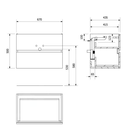 Sapho Odetta - Meuble-vasque, 670x500x435 mm, 2 tiroirs, blanc brillant DT070-3030