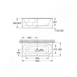 Grohe Essence - Baignoire 1800x800 mm, blanc alpin 39617000