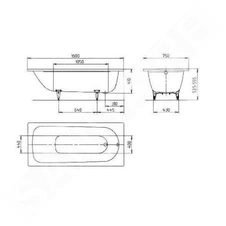 Kaldewei Advantage - Baignoire rectangulaire Saniform Plus 372-1, 1600x750 mm, blanc 112500010001