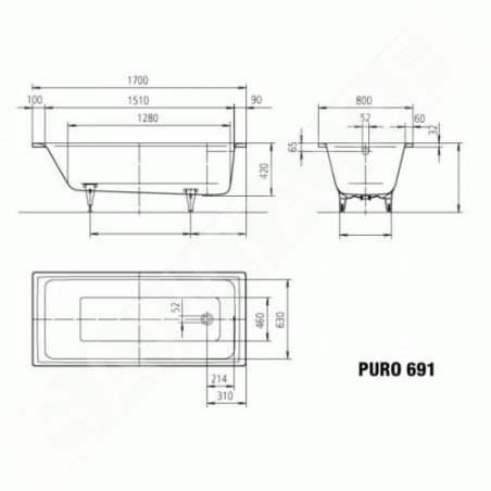 Kaldewei Ambiente - Baignoire Puro 691, 1700x800 mm, blanc 259100010001