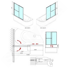 Polysan Olbia - Paroi de baignoire pneumatique 1230 mm, aluminium poli/verre clair 30317