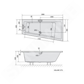 Polysan Baignoires - Baignoire asymétrique Andra R, 1800 x 900 x 450 mm, blanc 78771