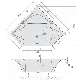 Polysan Baignoires - Baignoire d´angle FLOSS 1450 x 1450 x 500 mm, blanc 98611
