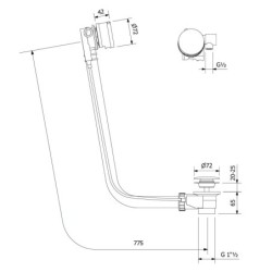 Polysan Accessoires - Garniture de vidage et remplissage par le trop-plein, longueur 775 mm, avec bowden, blanc 11051W