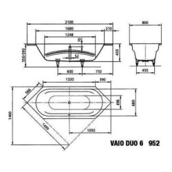 Kaldewei Ambiente - Baignoire Vaio Duo 6 952, 2100x800 mm, effet perl, antidérapant, blanc 233234013001
