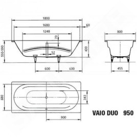 Kaldewei Ambiente - Baignoire Vaio Duo 950, 1800x800 mm, trous pour poignées, blanc 233010110001