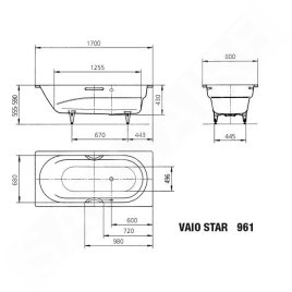 Kaldewei Ambiente - Baignoire Vaio Star 961, 1700x800 mm, avec trous pour poignées, blanc 234100010001