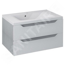 Sapho Wave - Meuble lavabo 800x450x480 mm, 2 tiroirs, blanc/chêne argenté WA080-3011