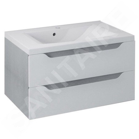 Sapho Wave - Meuble lavabo 800x450x480 mm, 2 tiroirs, blanc/chêne argenté WA080-3011
