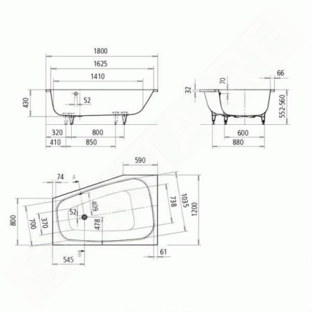 Kaldewei Avantgarde - Baignoire Plaza Duo 190, droite, 1800x1200 mm, Pearl-Effet, blanc 237000013001