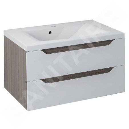 Sapho Wave - Meuble lavabo 800x450x480 mm, 2 tiroirs, blanc/mali wenge WA080-3021