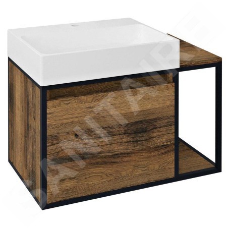 Sapho Skara - Meuble-vasque 800x495x465 mm, 1 tiroir, chêne Collingwood/noir mat CG003-1919