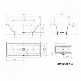 Kaldewei Avantgarde - Baignoire Conoduo 734, 1900x900 mm, blanc 235200010001