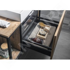 Sapho Skara - Meuble-vasque 800x495x465 mm, 1 tiroir, chêne Collingwood/noir mat CG003-1919
