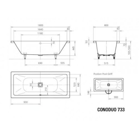 Kaldewei Avantgarde - Baignoire Conoduo 733, 1800x800 mm, Perl-Effect, blanc 235100013001