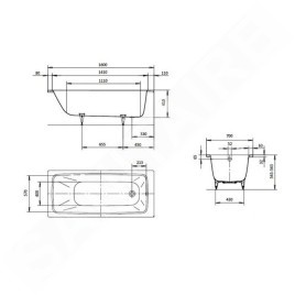 Kaldewei Advantage - Baignoire rectangulaire Cayono 748, 1600x700 mm, antidérapante, effet Perl, blanc 274830003001