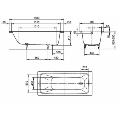 Kaldewei Advantage - Baignoire rectangulaire Cayono 747, 1500x700 mm, effet perl, blanc 274700013001