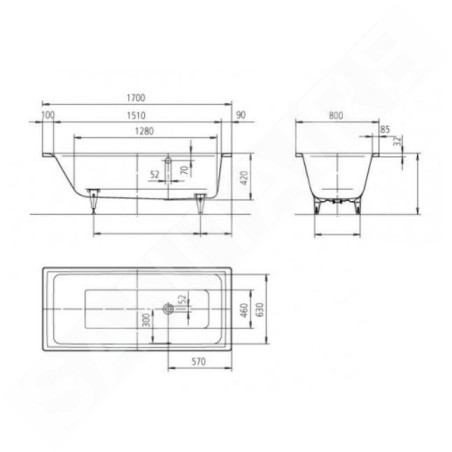 Kaldewei Ambiente - Baignoire rectangulaire Puro 692, 1700x800 mm, blanc 259234010001