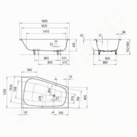 Kaldewei Avantgarde - Baignoire Plaza Duo 192, gauche, 1800x1200/800 mm, blanc 237200010001