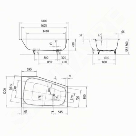 Kaldewei Avantgarde - Baignoire Plaza Duo 192, gauche, 1800x1200/800 mm, blanc 237200010001