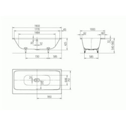 Kaldewei Avantgarde - Baignoire rectangulaire Asymmetric Duo 744, 1900x1000 mm, avec trous pour poignées, blanc 274410110001