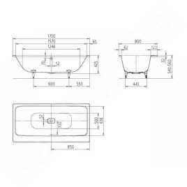 Kaldewei Avantgarde - Baignoire rectangulaire Asymmetric Duo 740, 1700x800 mm, antidérapante, effet Perl, blanc 274030003001