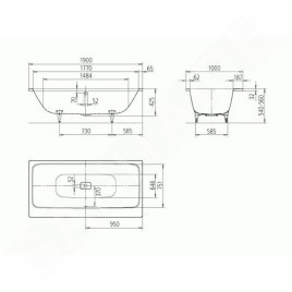 Kaldewei Avantgarde - Baignoire rectangulaire Asymmetric Duo 744, 1900x1000 mm, Perl-Effect, blanc 274400013001