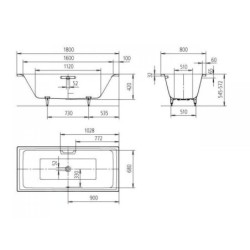 Kaldewei Ambiente - Baignoire rectangulaire Puro Duo 664, 1800x800 mm, blanc 266434010001