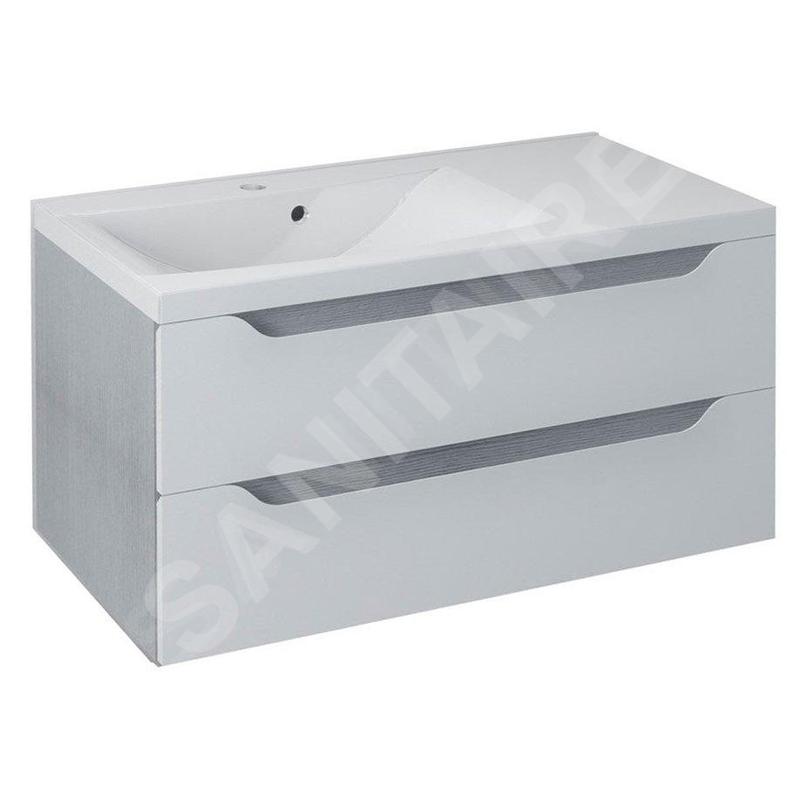 Sapho Wave - Meuble lavabo 900x450x480 mm, gauche, 2 tiroirs, blanc/chêne argenté WA092-3011 Sapho Wave - Meuble lavabo 900x450x480 mm, gauche, 2 tiroirs, blanc/chêne argenté WA092-3011