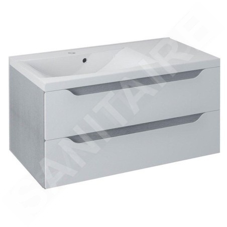 Sapho Wave - Meuble lavabo 900x450x480 mm, gauche, 2 tiroirs, blanc/chêne argenté WA092-3011