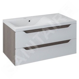 Sapho Wave - Meuble lavabo 900x450x480 mm, gauche, 2 tiroirs, blanc/mali wenge WA092-3021