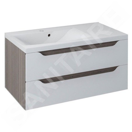 Sapho Wave - Meuble lavabo 900x450x480 mm, gauche, 2 tiroirs, blanc/mali wenge WA092-3021