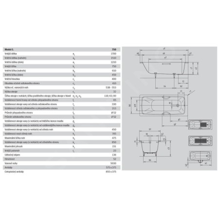 Kaldewei Advantage - Baignoire rectangulaire Cayono 750, 1700x750 mm, antidérapante, blanche 275030000001